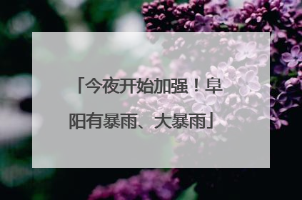 今夜开始加强！阜阳有暴雨、大暴雨